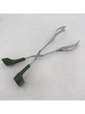Vtg Serving Tongs Green Handles & Stainless Steel Body 10.5 Inches Lightweight